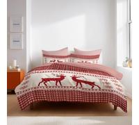 double Duvet Cover Red-beige Christmas tiled deer Brushed Microfiber Bedding Sets - Soft Thick Quilt Covers with 2 Pillow Shams,Reversible Printed Comforter Cover (200x200cm)