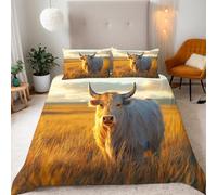 Double Duvet Cover Set 200x200 cm Ox Bedding Double Bed Set White Yak On The Grassland Duvet Cover Sets Microfiber 3 Piece Kids Teenager Room Decoration with Zipper and 2 Pillow Case