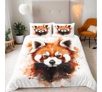 Double Duvet Cover Set 3D Animal Cute Red Panda Print Bedding Set 3 Pcs Quilt Cover 200x200 cm Microfiber Soft Breathable Comforter Cover + 2 Pillowcases With zip corner Ties Bedroom Decor