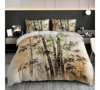 Double Duvet Cover Set 79x79 inch Ink Bamboo jungle Theme Bedding Sets for Boys Girls Brown Set 3 pcs With Zipper and 2 Pillowcase Comfort Soft Microfibre Bed Set