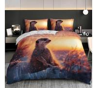 Double Duvet Cover Set 79x79 inch Snow Animal Meerkat Bedding Sets for Boys Girls Orange-Red Set 3 pcs With Zipper and 2 Pillowcase Comfort Soft Microfibre Bed Set
