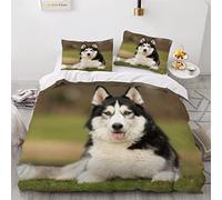 Double Duvet Cover Set A Purebred Siberian Husky Dog 3d Printed Bedding Quilt Cover Set 3 Pieces Soft Microfiber Comforter Cover with Zipper Closure and 2 Pillowcases For kids and Teens -200x200cm