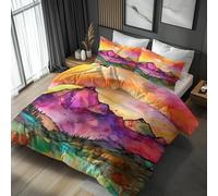 Double Duvet Cover Set Abstract Bedding - 3 Piece with 2 Pillowcases, Art Watercolor Landscape Printed Design, for Bedroom Decor, Soft Brushed Microfiber, Zip Fastening - WA646