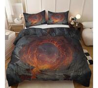 Double Duvet Cover Set Abstract Optical Illusion 200x200cm 3D Volcano Lava Bedding Sets Reversible Printed Quilt Cover,Comfy Soft Easy Care Non Iron Breathable Microfiber Bed Set