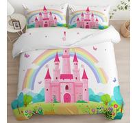 Double Duvet Cover Set - All-Season Reversible Quilt Cover with Pillowcases, Microfibre Zipper Closure, Dream Rainbow Castle Bedding for Kids Adults Bedroom, Color