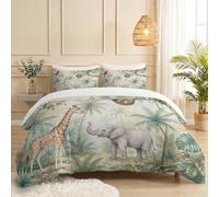 Double Duvet Cover Set, Animals Jungle Trees Vines Printed Comforter Reversible Quilted Bedding, Nordic Watercolour Soft Microfiber Cover Sets With Zipper Closure and 2 Pillowcases, 200 x 200 cm