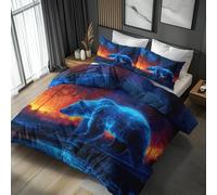 Double Duvet Cover Set Bear Bedding - 3 Piece with 2 Pillowcases, Art Animals Wildlife Printed Design, for Bedroom Decor, Soft Brushed Microfiber, Zip Fastening - OC478