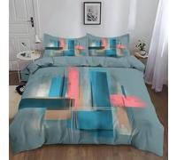 Double Duvet Cover Set Blue Gray Abstract Theme Building Elements Bedding Set Double Bed 3 pcs Microfiber Quilt Cover Zipper Closure with 2 Pillow Cases 50x75 cm