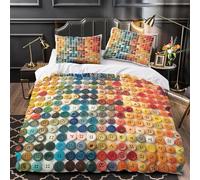 Double Duvet Cover Set Buttons Soft Microfiber Colorful Circles Bedding 3D Printed Quilt Cover 200x200 and 2 Pillowcases with Zipper Closure Easy Care B-2623