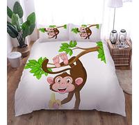 Double Duvet Cover Set Cartoon monkey hanging upside down Bedding Set with Zipper Closure Microfiber Bedding Quilt Cover 2 Pillowcases for Children Kids Teens Adults 200x200cm 3D Printed 3PCS Set