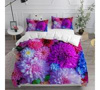 Double Duvet Cover Set Colorful Chrysanthemum Soft Microfibre Bedding Set 3D Printed Beautiful Flowers Quilt Cover 200x200 cm with Zipper Closure with 2 Pillowcases 50x75 cm f.1066
