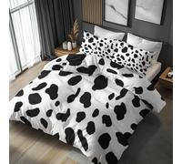 Double Duvet Cover Set Cow Print - Black White Animal Print Bedding 3 Piece with 2 Pillow Cases - Reversible Design & Bedroom Decor - Soft Microfibre Quilt Cover with Zip L&-7450
