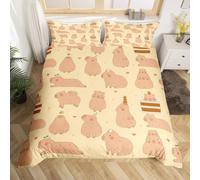 Double Duvet Cover Set Cute Capybara 3D Printed Cartoon Animals Bedding Set Brushed Microfibre Duvet Cover Set 200x200 cm with Zipper Closure and 2 Pillowcases 50x75 cm e-3357