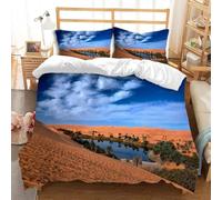 Double Duvet Cover Set Desert Oasis Soft Microfibre Bedding Set 3D Printed Natural Scenery Quilt Cover 200x200 cm with Zipper Closure with 2 Pillowcases 50x75 cm e.2983