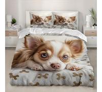 Double Duvet Cover Set Double 79x79 inch Cute Chihuahua Pattern 3Pcs Bedding Set Soft Brushed Microfiber Quilt Cover White NonIron Easy Care Wrinkle free Skin Friendly Bedding Quilt Cover Set