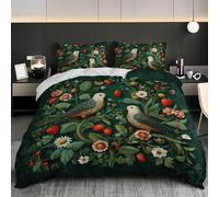 Double Duvet Cover Set Double 79x79 inch Strawberry & Dove Pattern 3Pcs Bedding Set Soft Brushed Microfiber Quilt Cover Green NonIron Easy Care Wrinkle free Skin Friendly Bedding Quilt Cover Set