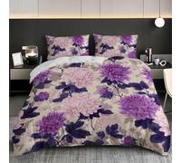 Double Duvet Cover Set Double 79x79 inch Watercolor Peony Florals Pattern 3Pcs Bedding Set Soft Brushed Microfiber Quilt Cover Purple Easy Care Wrinkle free Skin Friendly Bedding Quilt Cover Set