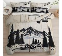 Double Duvet Cover Set Double Sided - Black And White Painting Of Ski LiftsSoft Microfiber Duvet Cover 200 x 200 cmwith 2 Pillowcases 50 x 75 cm, Non Iron Luxury Bedding Set with Zipper Closure