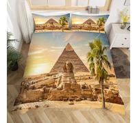 Double Duvet Cover Set Egypt The Pyramids 3D Printed Sphinx Architecture Bedding Set Soft Microfiber Quilt Cover Set 3 PCs Comforter Cover with Zipper Closure and 2 Pillowcases 50x75 cm A-13