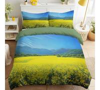 Double Duvet Cover Set - Elegant Rapeseed Field Mountains for Photography Lovers - Soft Microfiber Quilt Cover Bedding Set, Yellow, Pastoral, Skin-Friendly, Breathable