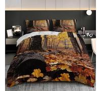 Double Duvet Cover Set Euro Size 60x79 inch Autumn Jungle Scenery 3Pcs Bedding Set Soft Brushed Microfiber Quilt Cover Brown NonIron Easy Care Wrinkle free Skin Friendly Bedding Quilt Cover Set