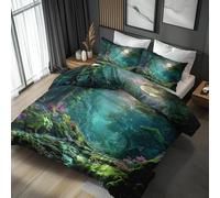 Double Duvet Cover Set Fantasy Woodland - Nature Landscape Bedding 3 Piece with 2 Pillow Cases - Reversible Design & Bedroom Decor - Soft Microfibre Quilt Cover with Zip N&-4271