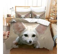 Double Duvet Cover Set Fennec Fox Soft Microfiber Wild Animals Bedding 3D Printed Quilt Cover 200x200 and 2 Pillowcases with Zipper Closure Easy Care C-13