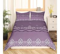 Double Duvet Cover Set Floral Lace Pattern Quilt Cover Set with 2 Pillow Shames Lightweight Soft Microfiber Classic Style Bedding Sets with Zipper Closure and Corner Ties,Purple Lace 3pcs (200x200cm)