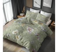 Double Duvet Cover Set Floral Sage Green, Reversible Double Bedding Sets Flower Botanical Pattern for Bedroom Decor, Soft Microfibre Quilt Cover, 2 Pillowcases, Zip RAE150
