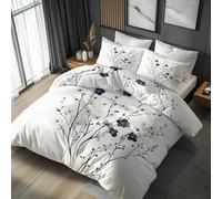 Double Duvet Cover Set Flower Branch, Reversible Double Bedding Sets White Floral Pattern for Bedroom Decor, Soft Microfibre Quilt Cover, 2 Pillowcases, Zip PPE86