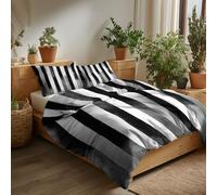 Double Duvet Cover Set for Kids Girls, Ultra Soft Reversible Microfiber Vertical Stripes Bedding with Pillowcases, Cosy Black White Watercolour Stripes Quilt Covers with Zipper Closure - 200 x 200 cm