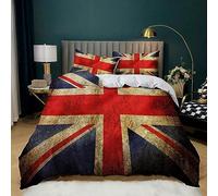 Double Duvet Cover Set for Kids Quilt Cover Easy Care Vintage Union Jack Flag Pattern Bed Linen Soft Cosy Microfiber Bedding Sets with Pillowcases with Zipper Closure