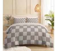 Double Duvet Cover Set, Geometry Plaid Pattern Bricks Printed Comforter Reversible Quilted Bedding, Modern Nordic Soft Microfiber Cover Sets With Zipper Closure and 2 Pillowcases, 200 x 200 cm