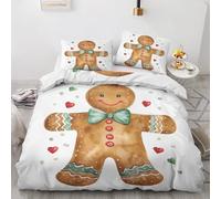 Double Duvet Cover Set Gingerbread Man - Christmas Bedding 3 Piece with 2 Pillow Cases - Reversible Design & Bedroom Decorations - Soft Microfibre Quilt Cover with Zip M&-3002