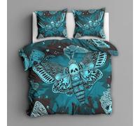 Double Duvet Cover Set, Gothic Duvet Cover & 2 Pillowcases, 3 Piece Goth Death Moth Skull Reversible Bedding for Bedroom Decor, Ultra Soft Microfibre, with Zip -i295