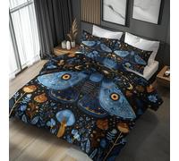 Double Duvet Cover Set Gothic Moth Mushroom, Reversible Double Bedding Sets Boho Goth Botanical Pattern for Bedroom Decor, Soft Microfibre Quilt Cover, 2 Pillowcases, Zip DES55