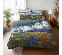 Double Duvet Cover Set Grass Green Premium Microfiber Reversible Traditional Bedding Set Breathable Ultrasoft Hypoallergenic Luxury Quilt Cover 79" x 79" with Zipper Mountain Meadow Bright