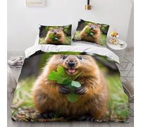 Double Duvet Cover Set Guinea Pig Soft Microfibre Bedding Set 3D Printed Cute Animals Quilt Cover 200x200 cm with Zipper Closure with 2 Pillowcases 50x75 cm c.1713