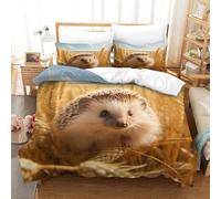 Double Duvet Cover Set Hedgehog Soft Microfibre Bedding Set 3D Printed Cute Animals Quilt Cover 200x200 cm with Zipper Closure with 2 Pillowcases 50x75 cm d.2533