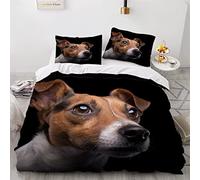 Double Duvet Cover Set Jack Russel Terrier Dog 3d Printed Bedding Quilt Cover Set 3 Pieces Soft Microfiber Comforter Cover with Zipper Closure and 2 Pillowcases For kids and Teens -200x200cm