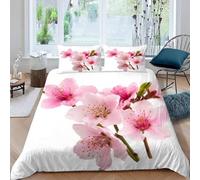 Double Duvet Cover Set Japanese Cherry Blossom Soft Microfiber Plant Flowers Bedding 3D Printed Quilt Cover 200x200 and 2 Pillowcases with Zipper Closure Easy Care C-1428