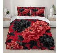 Double Duvet Cover Set King 91x87 inch Chinese Gorgeous Florals Bedding Sets for Boys Girls Red Set 3 pcs with Zipper and 2 Pillowcase,Comfort Soft Microfibre Bed Set