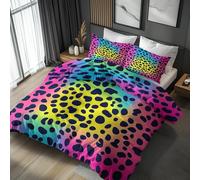 Double Duvet Cover Set Leopard Print Bedding - 3 Piece with 2 Pillowcases, Colorful Animals Printed Design, for Bedroom Decor, Soft Brushed Microfiber, Zip Fastening - WA656