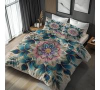 Double Duvet Cover Set Mandala Bedding - 3 Piece with 2 Pillowcases, Vintage Art Flroal Printed Design, for Bedroom Decor, Soft Brushed Microfiber, Zip Fastening - IL240