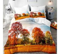 Double Duvet Cover Set Maple Plantation 3D Printed Autumn Scenery Bedding Set Brushed Microfibre Quilt Cover 200x200 cm with Zipper Closure and 2 Pillowcases 50x75 cm f-3201