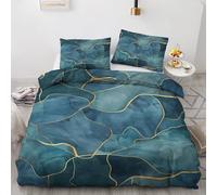 Double Duvet Cover Set Marble - Emerald Teal and Gold Bedding 3 Piece with 2 Pillow Cases - Reversible Design & Bedroom Decorations - Soft Microfibre Quilt Cover with Zip M&-2236