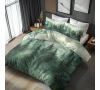 Double Duvet Cover Set Misty Forest, Reversible Double Bedding Sets Tropical Woodland Pattern for Bedroom Decor, Soft Microfibre Quilt Cover, 2 Pillowcases, Zip YJE145