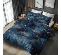 Double Duvet Cover Set Moon and Stars, Reversible Double Bedding Sets Celestial Witchy Pattern for Bedroom Decor, Soft Microfibre Quilt Cover, 2 Pillowcases, Zip TAE120
