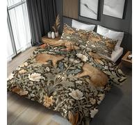 Double Duvet Cover Set, Morris Style Rabbit Duvet Cover & 2 Pillowcases, 3 Piece Botanical Animal Reversible Bedding for Bedroom Decor, Ultra Soft Microfibre, with Zip -g223