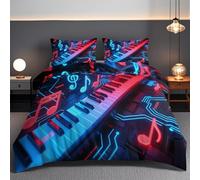Double Duvet Cover Set - Music Bedding - Piano Keys Keyboard Soft Bedding（200x200cm）- Rock Music Themed Reversible - Includes 2 Pillowcases 50x75cm - Machine Washable